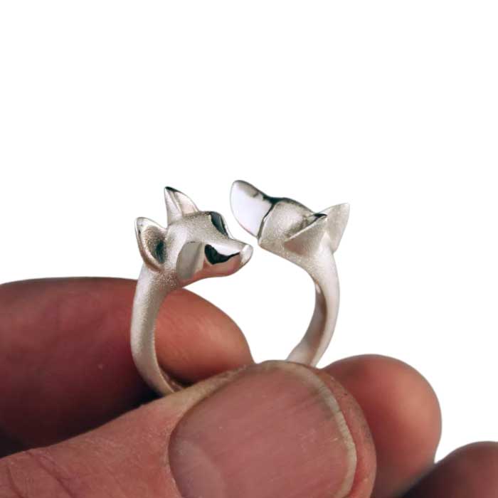 double shepherd ring sterling silver  hand holding it