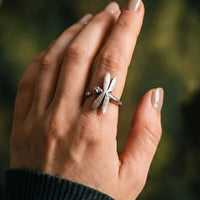 Dragonfly Ring in Sterling Silver shown on hand
