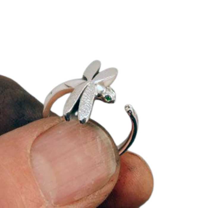 Dragonfly Ring in Sterling Silver  hand holding it