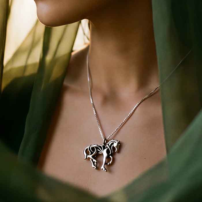 Dressage piaffe horse pendant necklace i sterling silver show on horse lover