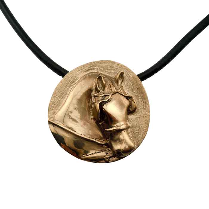 Driving Pony Pendant Necklace in Bronze on leather cord