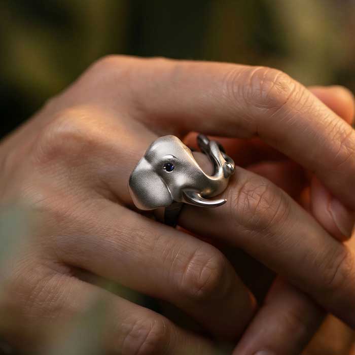 Elephant Ring in Sterling Silver -shown on hand