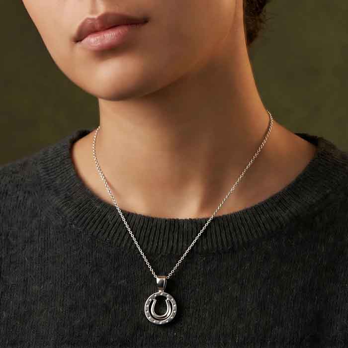Encircled Horseshoe Pendant Necklace - sterling silver
