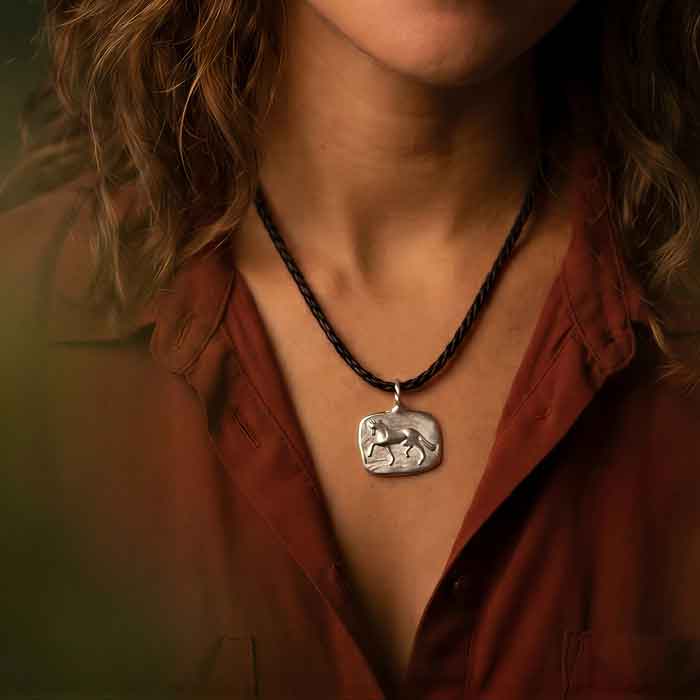 Fancy Trotting Horse Pendant Necklace Sterling Silver shown on horse lover