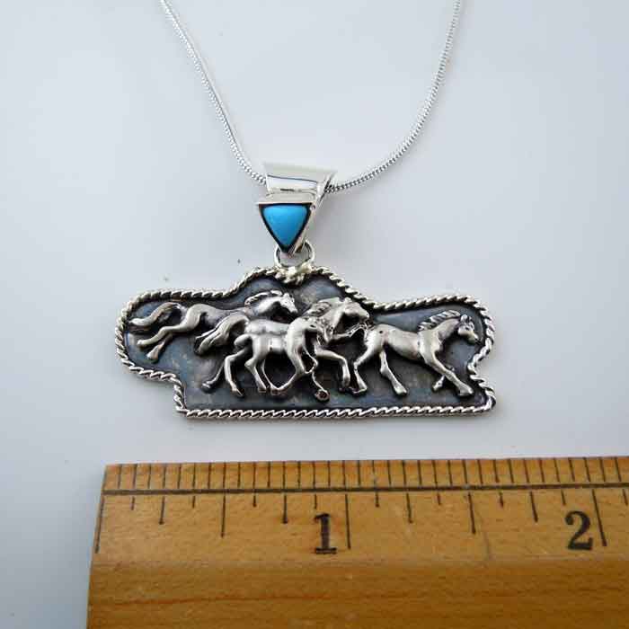 Family of Horses Sterling Silver Pendant Necklace