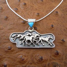 Family of Horses Sterling Silver Pendant Necklace