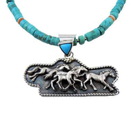 Family of Horses Sterling Silver Pendant Turquoise Necklace