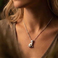 Sitting Kit Fox Pendant Necklace STERLING SILVER SHOWN ON PERSON