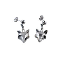 Fox Head Dangle Earrings Sterling Silver