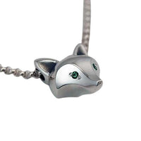 Fox Mask Pendant Necklace -sterling silver with green sapphire eyes