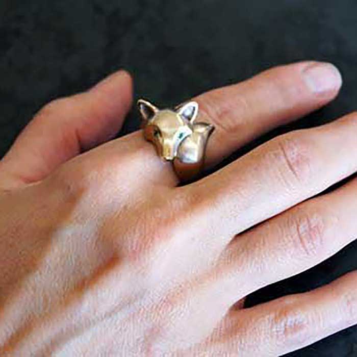 Fox Ring High Polish Finish Sterling Silver  shown on hand