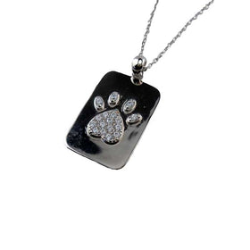 Glitzy Paw Print Necklace Sterling Silver