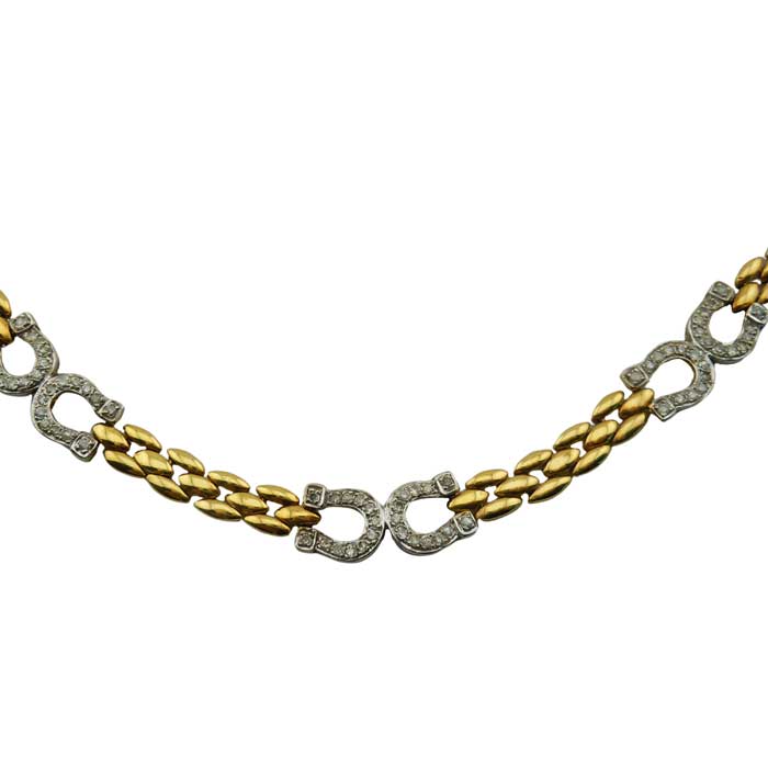 14k Gold horseshoe bracelet and necklace set detail of horseshoe links