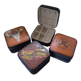 Leather Hand Tooled Jewelry Box or Case For Travel OOAK