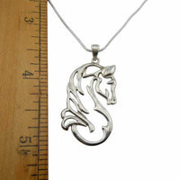 Outline Horse Head Pendant Necklace Sterling Silver. with ruler
