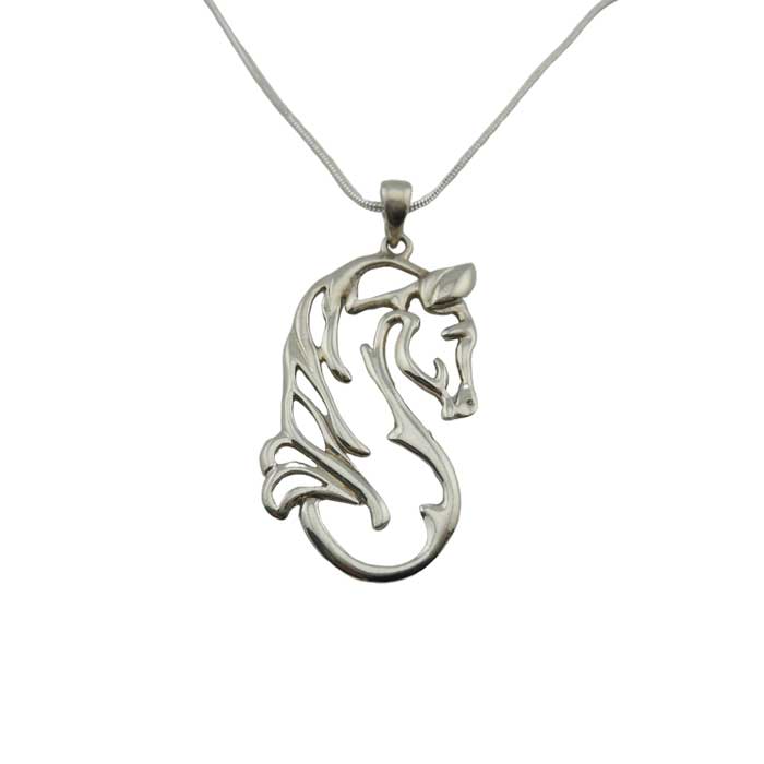 Outline Horse Head Pendant Necklace Sterling Silver.