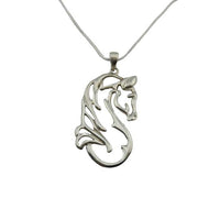 Outline Horse Head Pendant Necklace Sterling Silver.