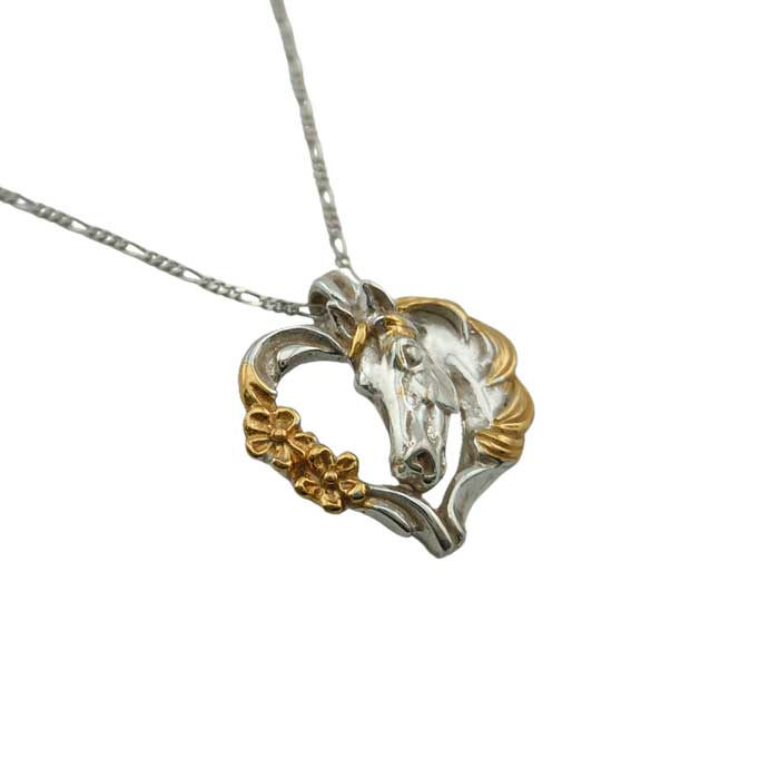 Heart of Gold Horse Pendant Necklace Sterling Silver