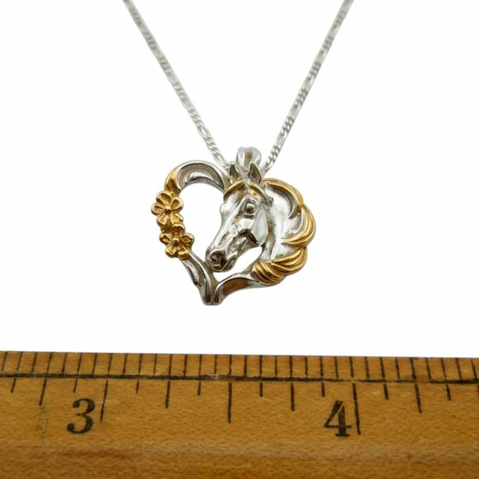 Heart of Gold Horse Pendant Necklace Sterling Silver size with ruler