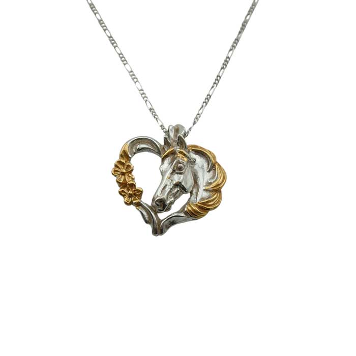 Heart of Gold Horse Pendant Necklace Sterling Silver