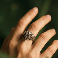 Hedgehog ring sterling silver shown on hand