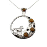 Horse and Half-Moon Necklace with Tiger Eye and Onyx