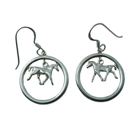 Horse in Hoop Dangle Earrings Sterling Silver
