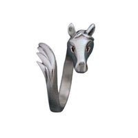 Horse Head and Tail Ring with Diamond Eyes sterling silver