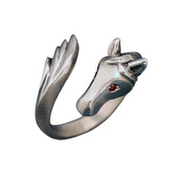Horse Head and Tail Ring with Diamond Eyes sterling silver