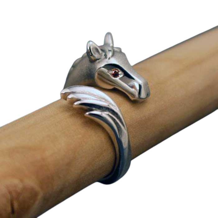 Horse Head and Tail Ring with Diamond Eyes sterling silver