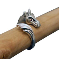 Horse Head and Tail Ring with Diamond Eyes sterling silver