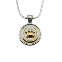 Horseshoe and Paw Print Pendant Necklace, 18k Gold on Sterling Silver disk