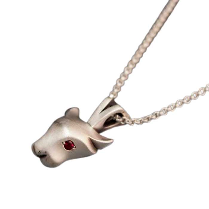 Jaguar Pendant Necklace in Sterling Silver with gemstone eyes