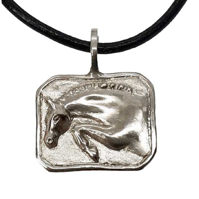 Jumper Horse in Profile Necklace Pendant Sterling Silver