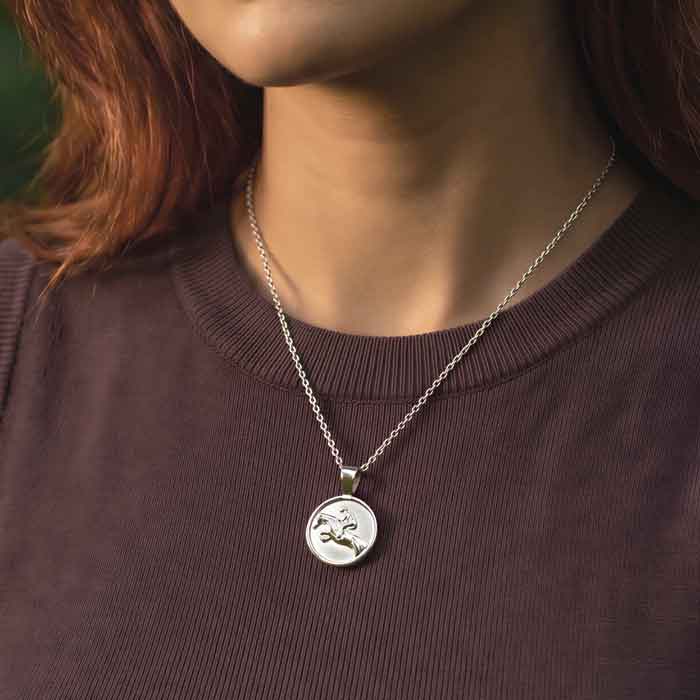 Jumper Pendant Necklace Sterling Silver shown on horse lover