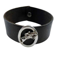 Jumping Horse and Rider on Oval on Leather Bracelet