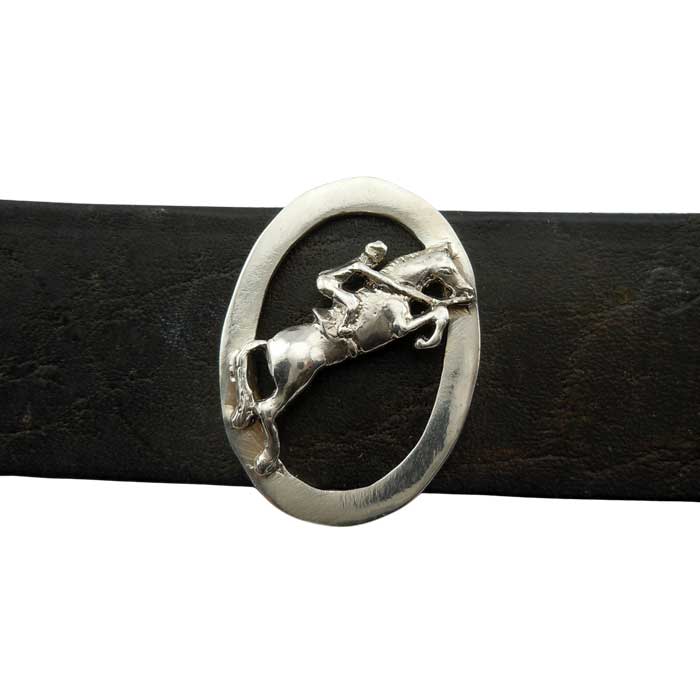 Jumping Horse and Rider on Oval on Leather Bracelet