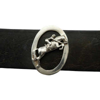 Jumping Horse and Rider on Oval on Leather Bracelet