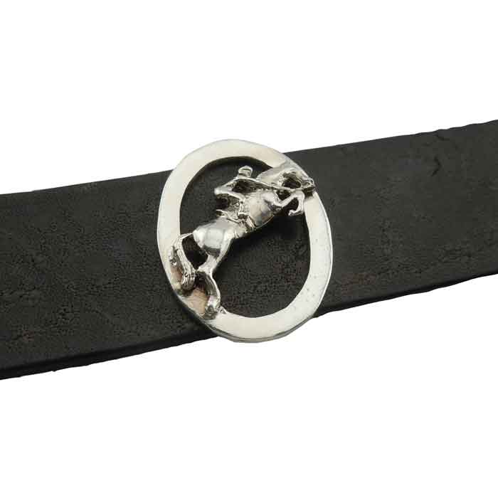 Jumping Horse and Rider on Oval on Leather Bracelet