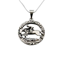 Jumping Horse Over Fence Pendant Necklace Sterling Silver