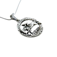 Jumping Horse Over Fence Pendant Necklace Sterling Silver