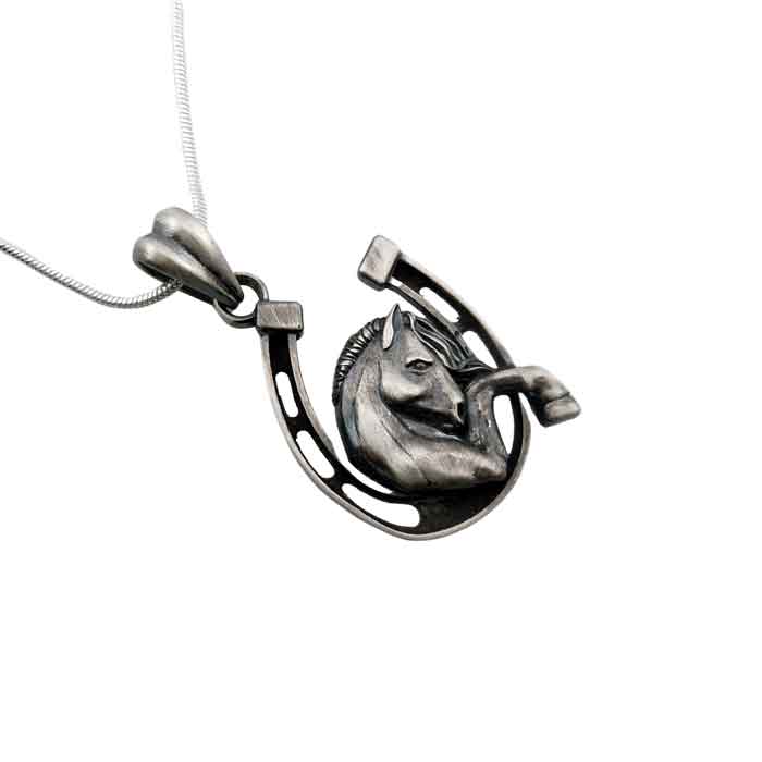 Just Hanging Out Horse and Horseshoe Necklace