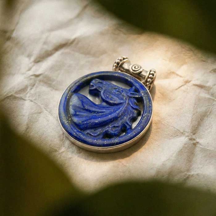 Lapis Lazuli Carved Horse Head Pendant Necklace mood photo
