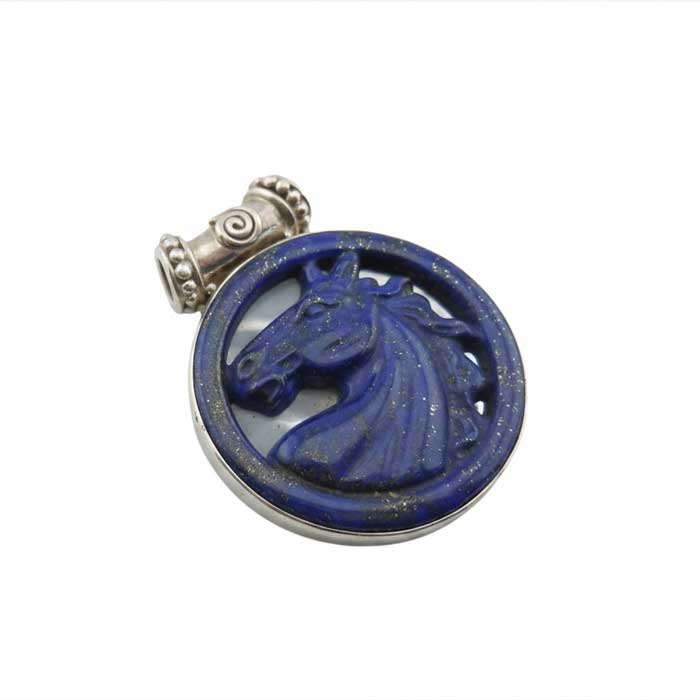 Lapis Carved Horse Head Pendant Necklace