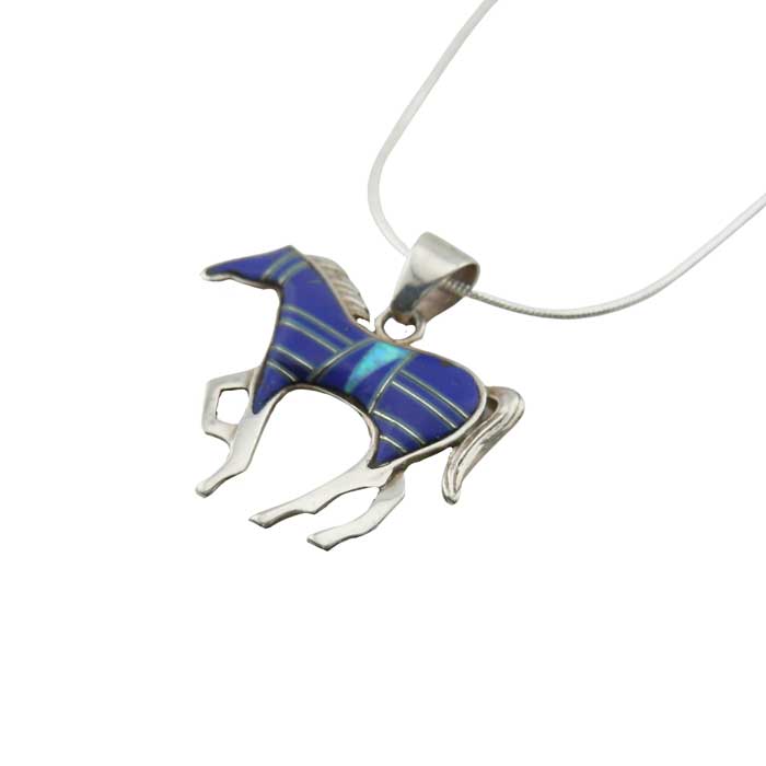 Lapis Inlay Horse Pendant Necklace