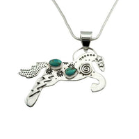 Leaping Horse with Turquoise Pendant Necklace in Sterling Silver with stars and lightning bold details
