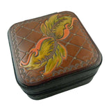 Leather Hand Tooled Jewelry Box or Case For Travel OOAK