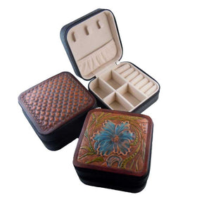 Leather Hand Tooled Jewelry Box or Case For Travel OOAK