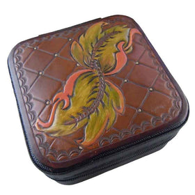 Leather Hand Tooled Jewelry Box or Case For Travel OOAK