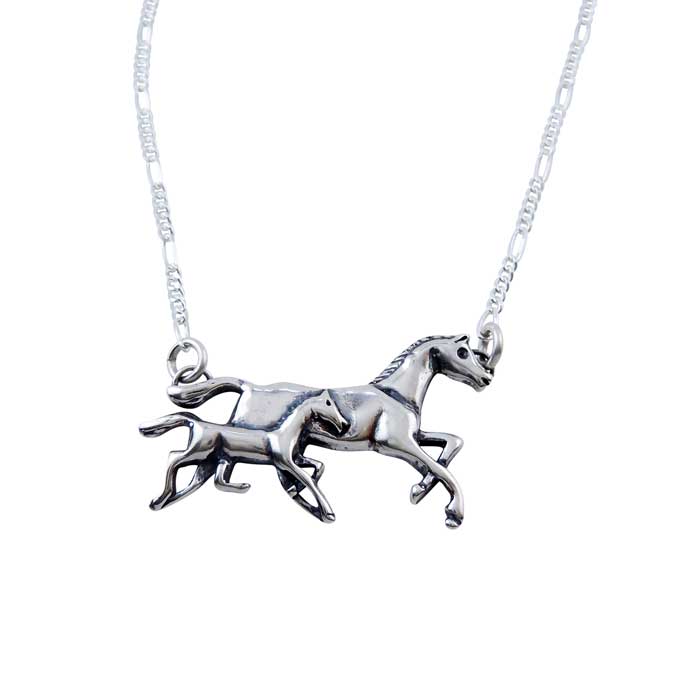 Small Mare and Foal Bar Style Necklace Sterling Silver OOAK
